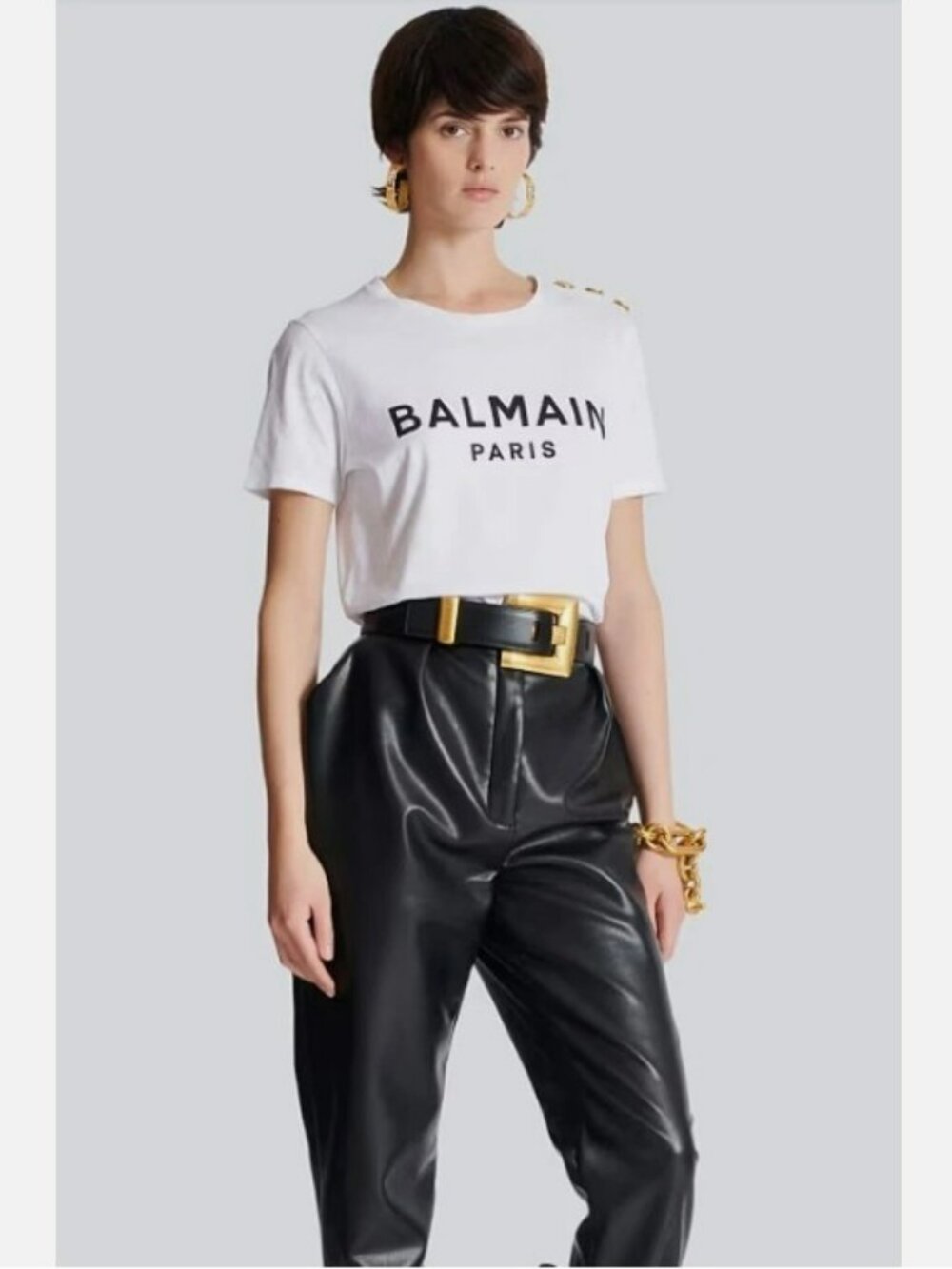 BALMAIN Classic Tee White 3 Button Shoulder NWT $670 Retail BF1EF005BB02 Size S